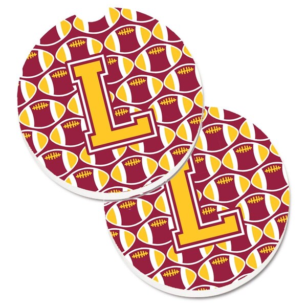 Carolines Treasures Letter L Football Maroon and Gold Set of 2 Cup Holder Car Coaster CJ1081-LCARC - main